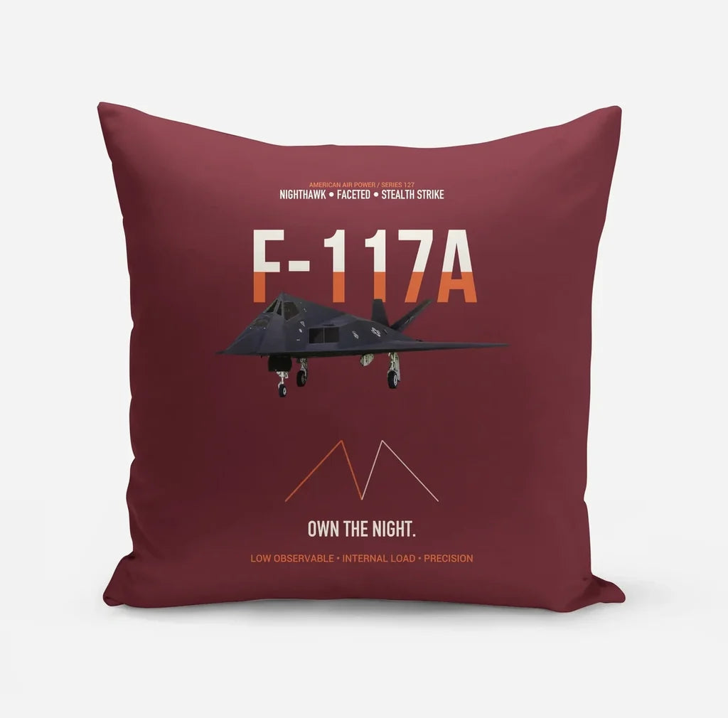 F-117A Nighthawk Own The Night design on dark red pillow