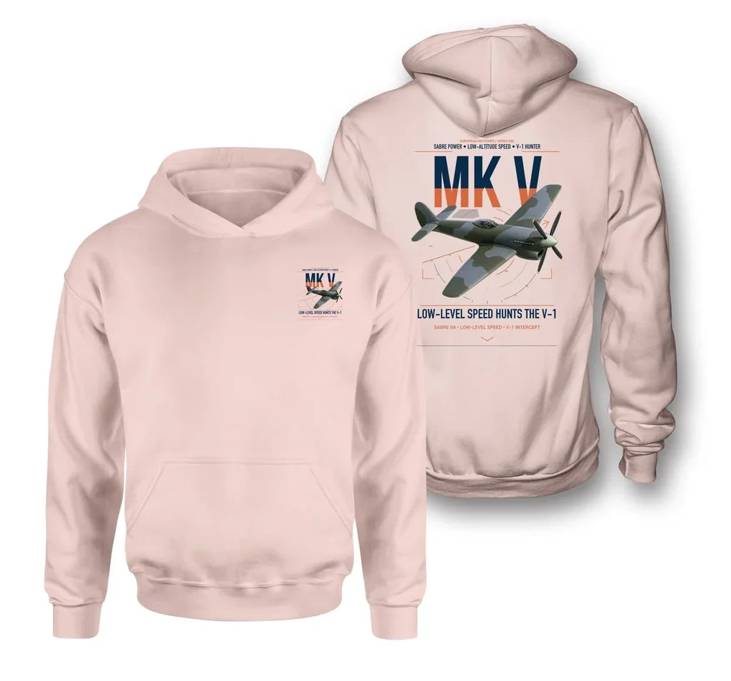 Hawker Tempest Mk V design on pink double-side hoodie, double-side print