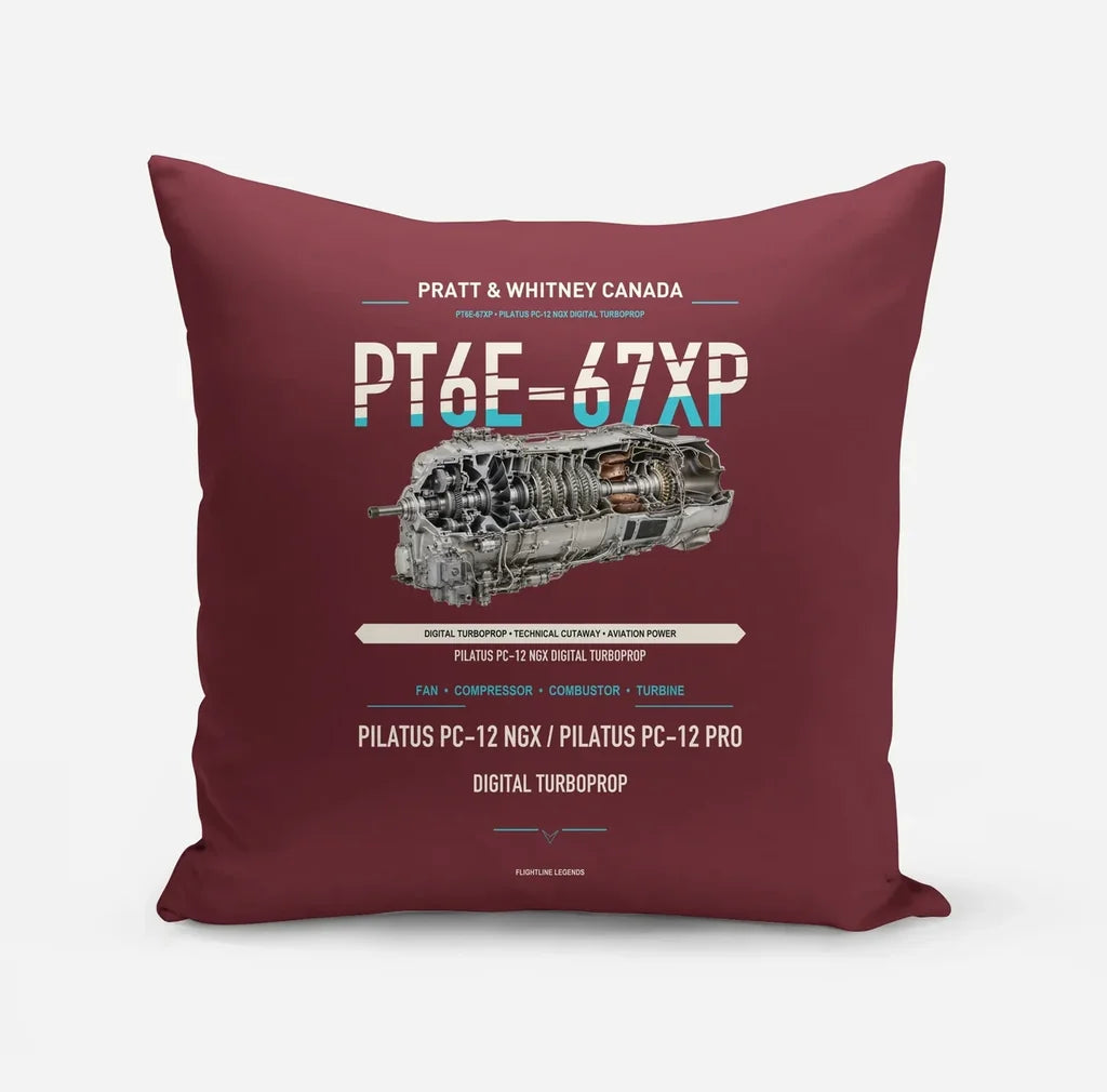 PT6E-67XP design on dark red pillow
