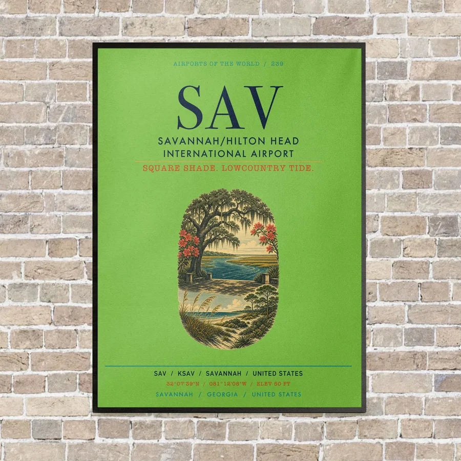 Savannah-Hilton Head International Airport SAV vertical canvas print - framed - light green background