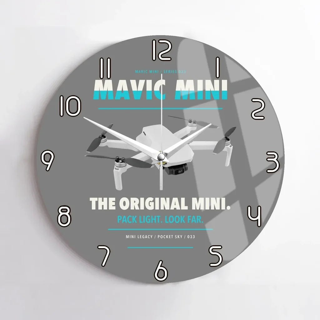DJI Mavic Mini design on gray no frame wall clock