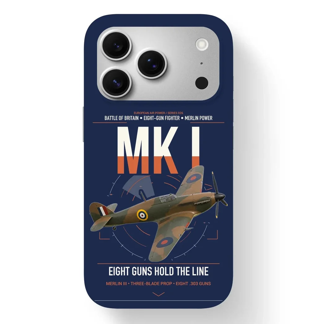 Hawker Hurricane Mk I design on navy blue magsafe iphone case, for iPhone 17 Pro