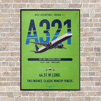 Thumbnail for Airbus A321 vertical canvas print - framed - light green background