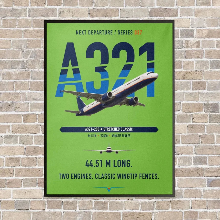 Airbus A321 vertical canvas print - framed - light green background