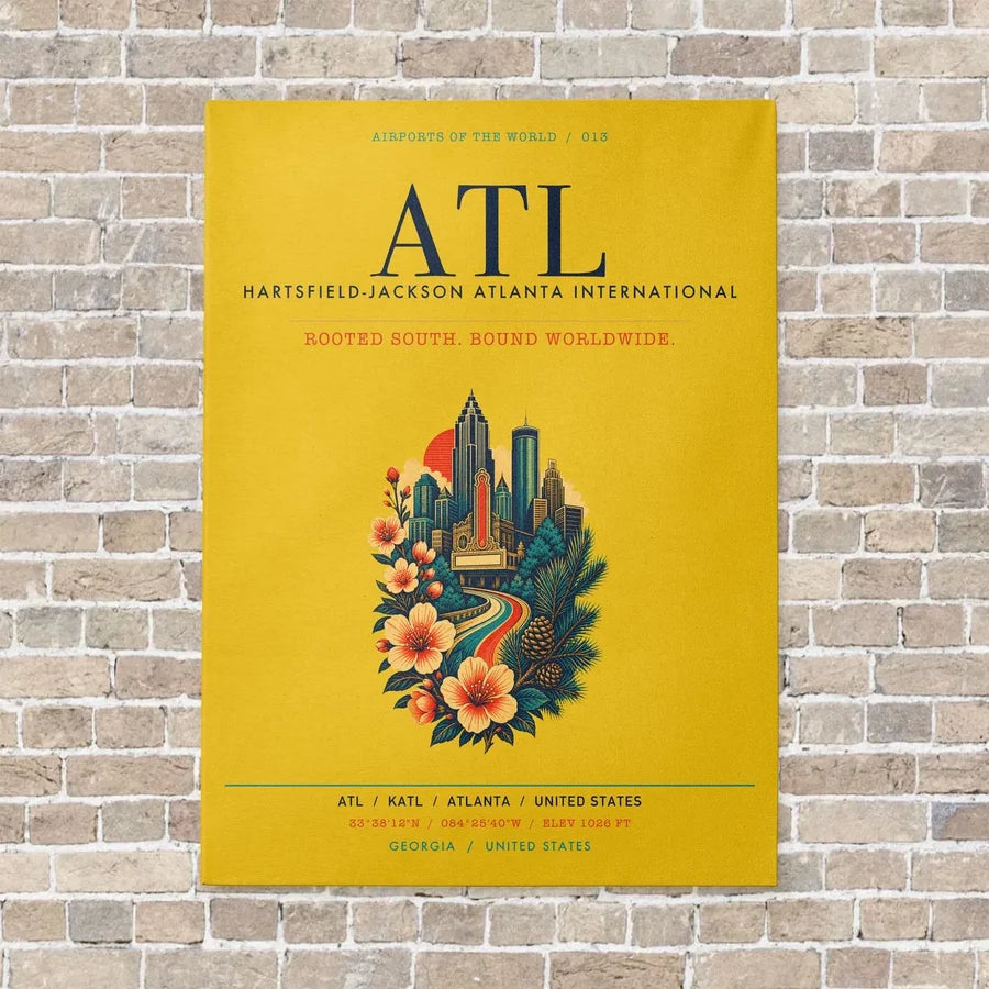 Hartsfield-Jackson Atlanta International Airport ATL vertical canvas print - no frame - yellow background