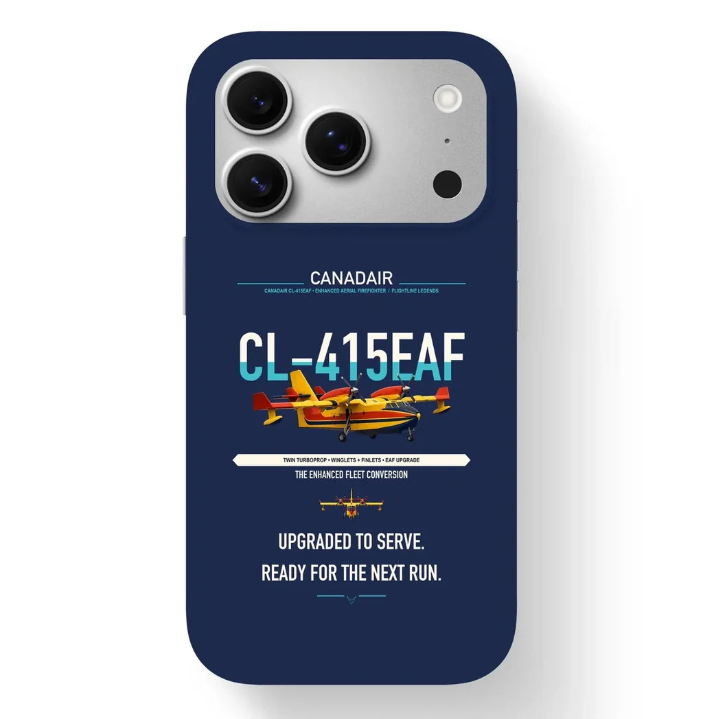 Canadair CL-415EAF design on navy blue magsafe iphone case, for iPhone 17 Pro