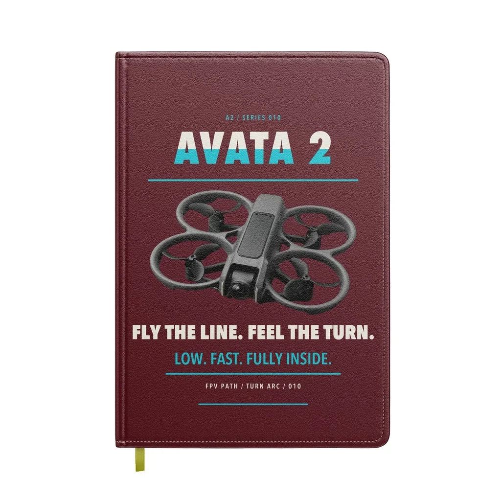 DJI Avata 2 design on dark red notebook