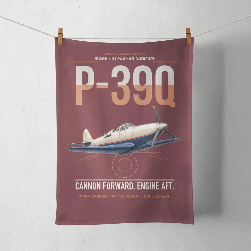 P-39Q Airacobra design on dark red towel
