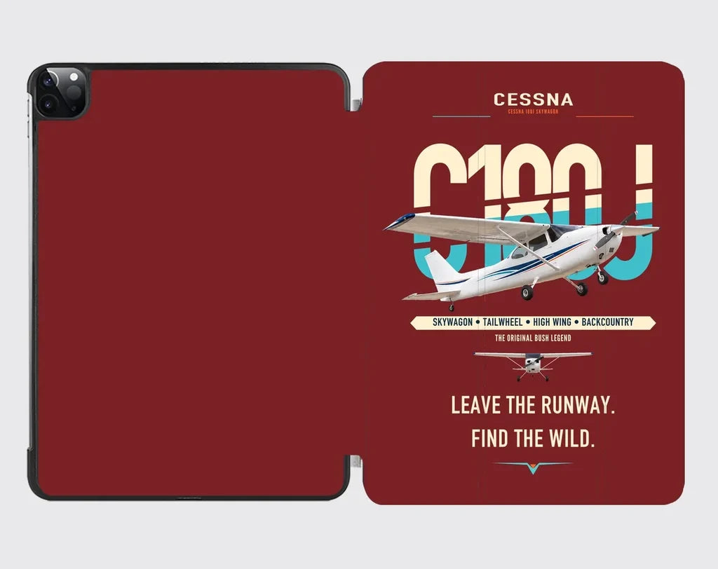 Cessna 180J Skywagon design on dark red ipad tablet case