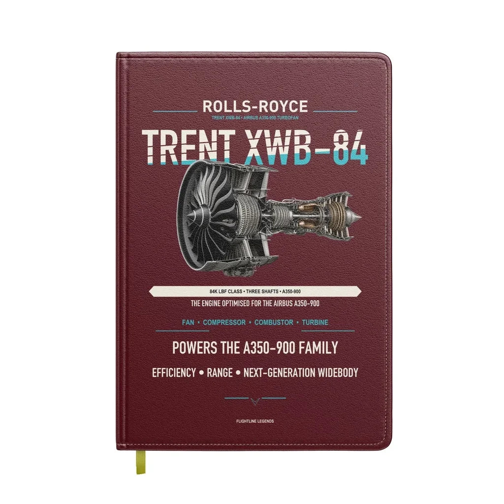 TRENT XWB-84 design on dark red notebook