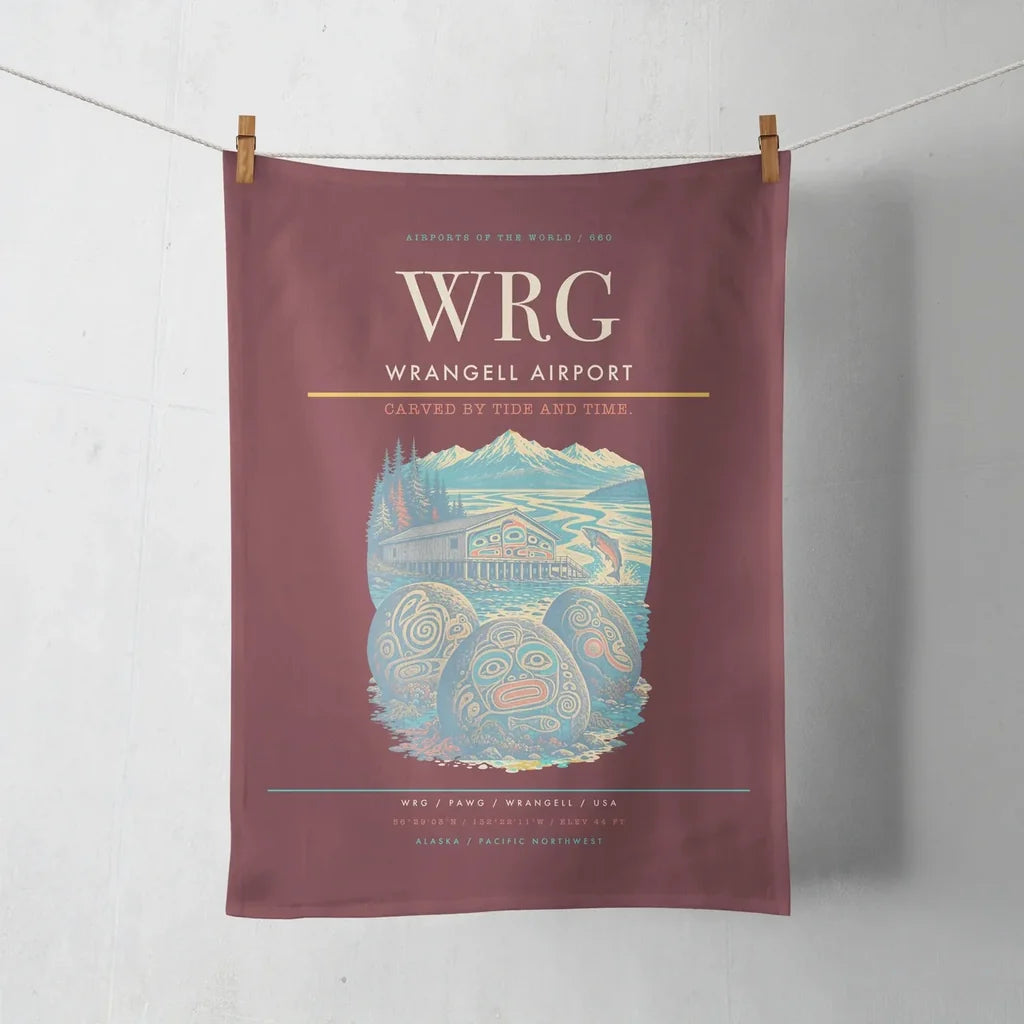 Wrangell Airport (WRG) design on dark red towel