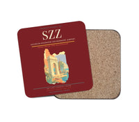Thumbnail for Szczecin-Goleniów Solidarność Airport (SZZ) design on dark red 1 piece coaster