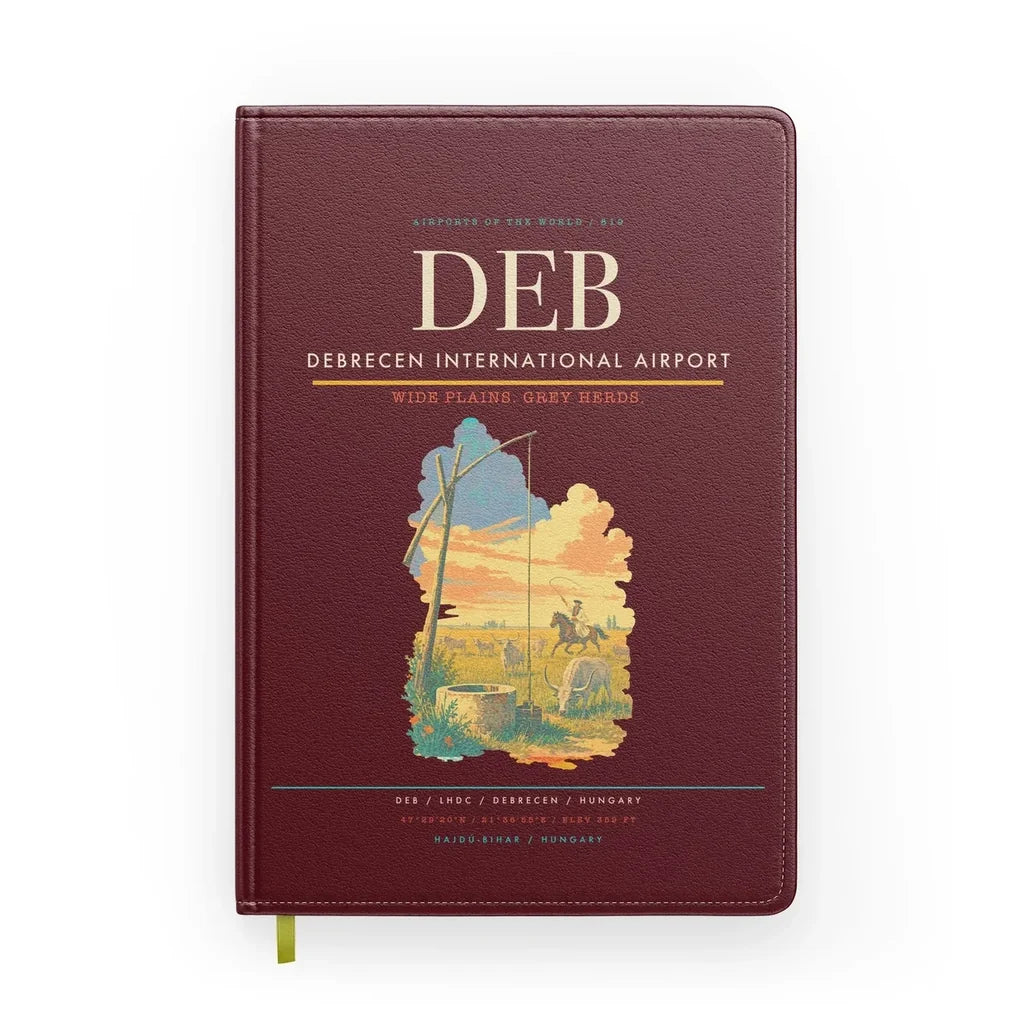 Debrecen International Airport (DEB) design on dark red notebook
