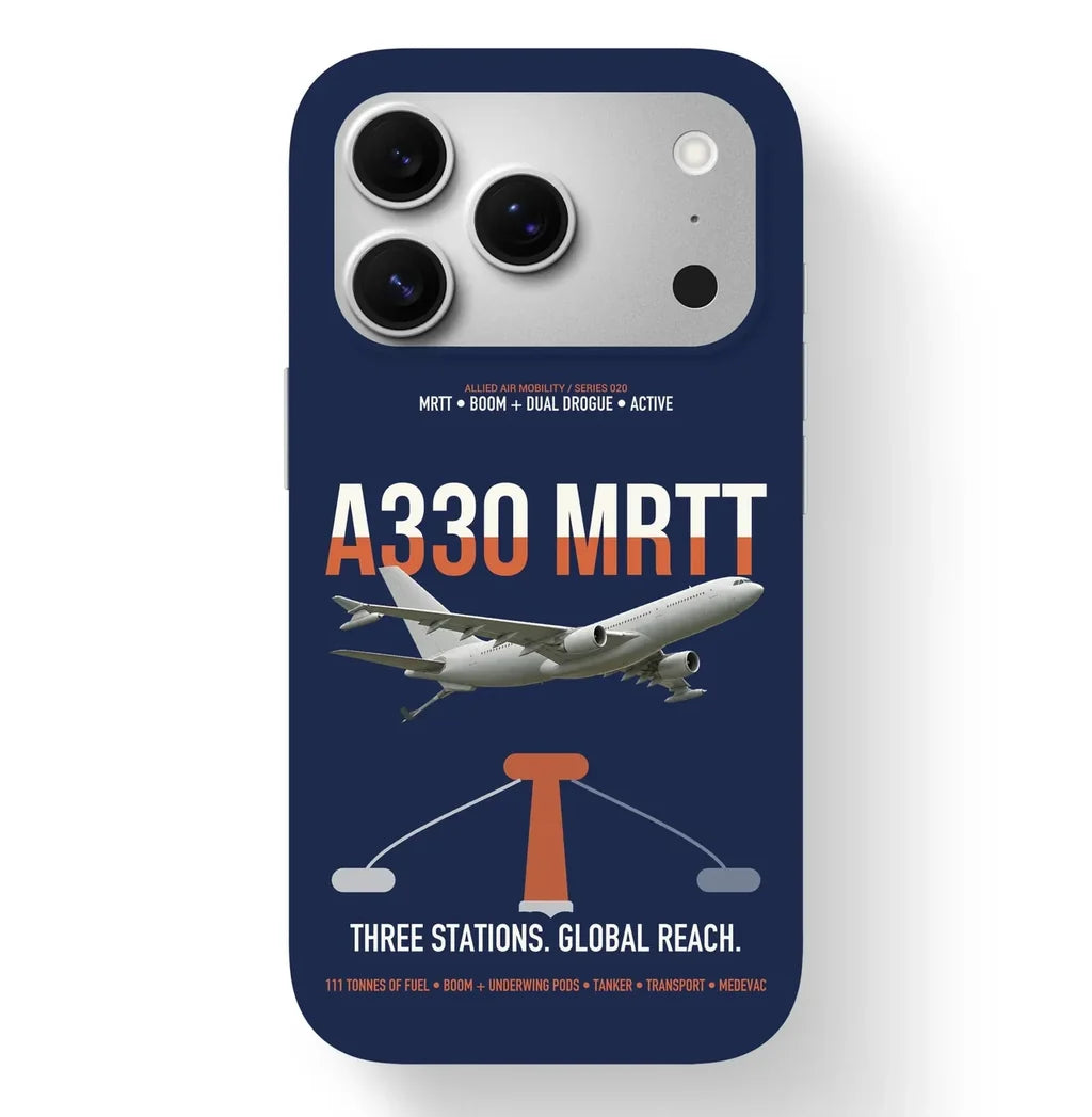 Airbus A330 MRTT design on navy blue magsafe iphone case, for iPhone 17 Pro