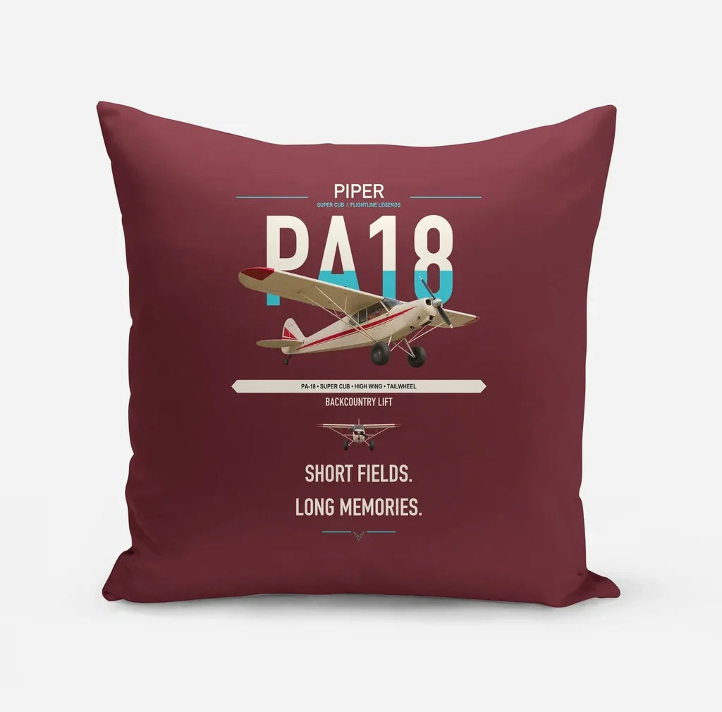 Piper PA-18 Super Cub design on dark red pillow