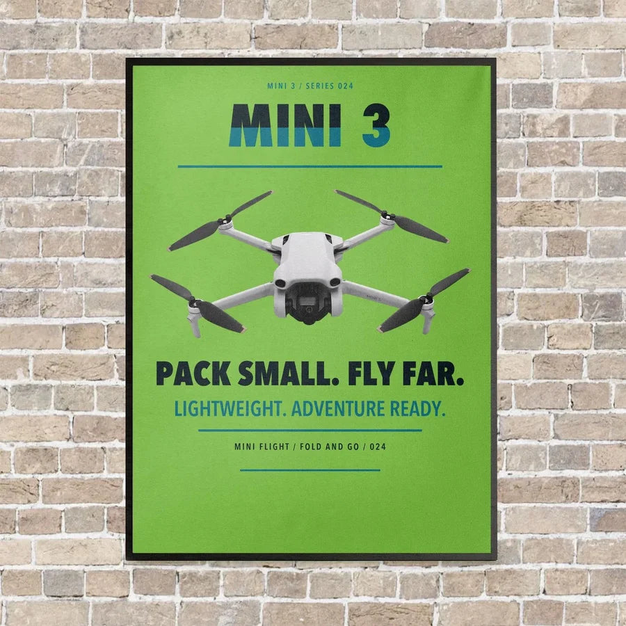 DJI Mini 3 vertical canvas print - framed - light green background