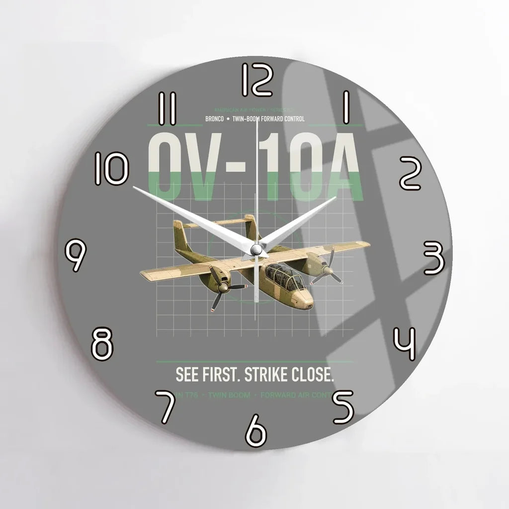 OV-10A Bronco design on gray no frame wall clock