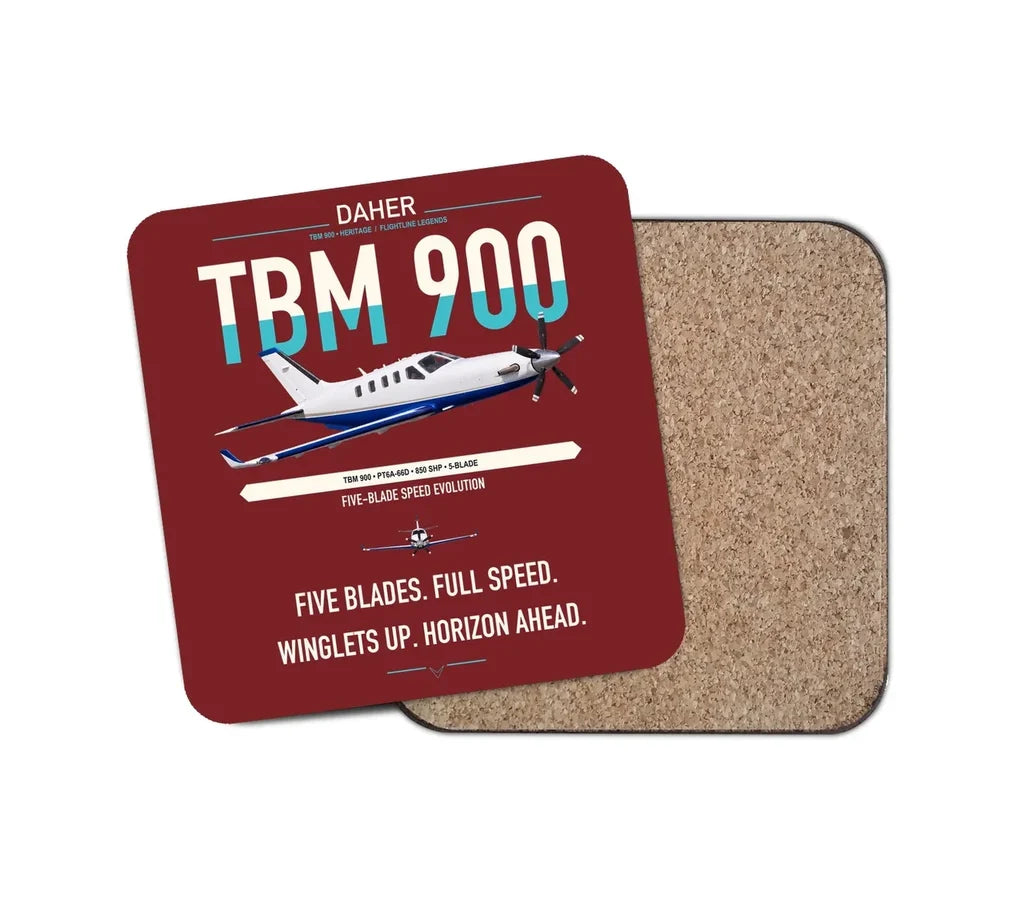Daher TBM 900 design on dark red 1 piece coaster