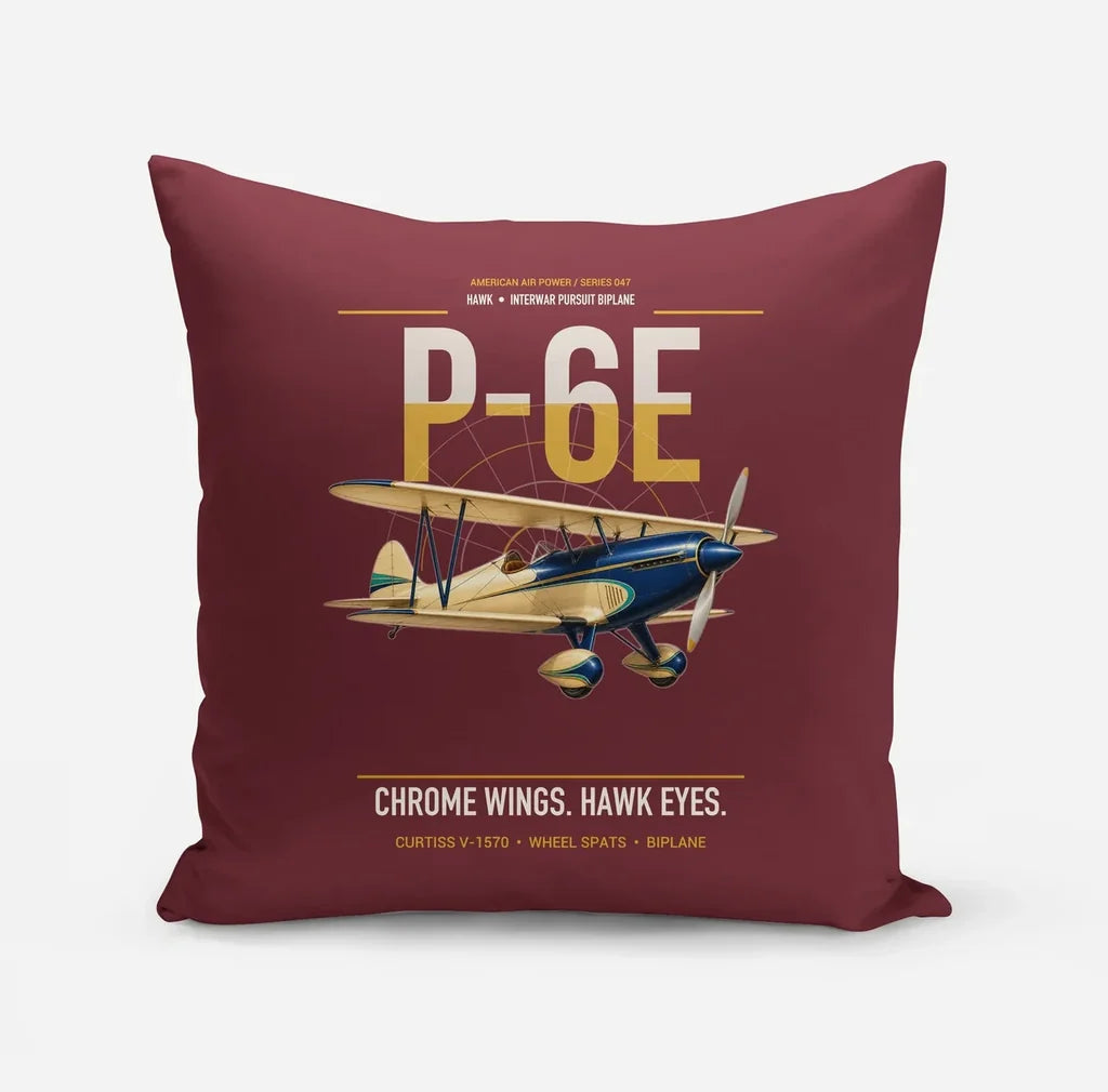 Curtiss P-6E Hawk design on dark red pillow