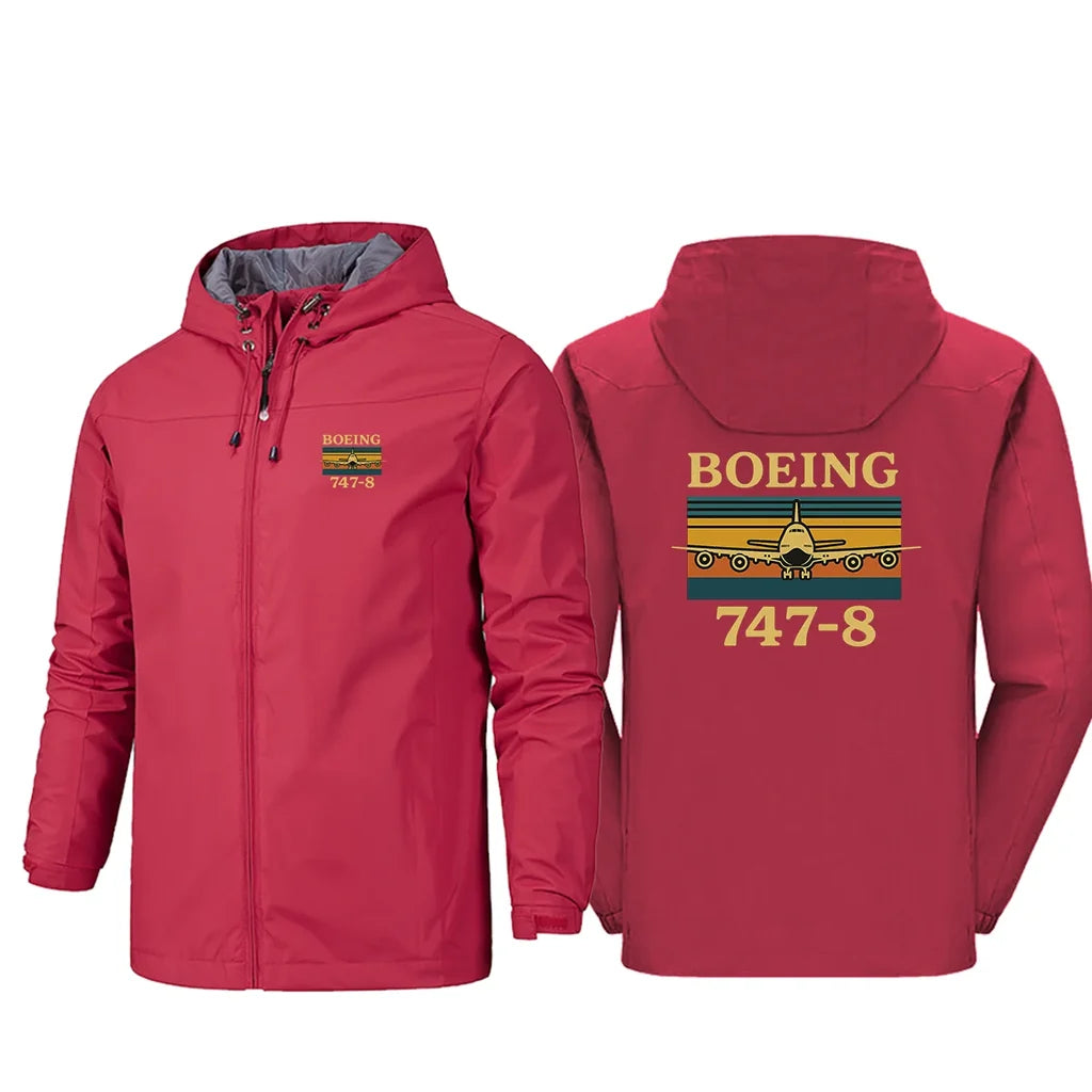 Retro Boeign 747-8 Designed Rain Jackets & Windbreakers - view 12