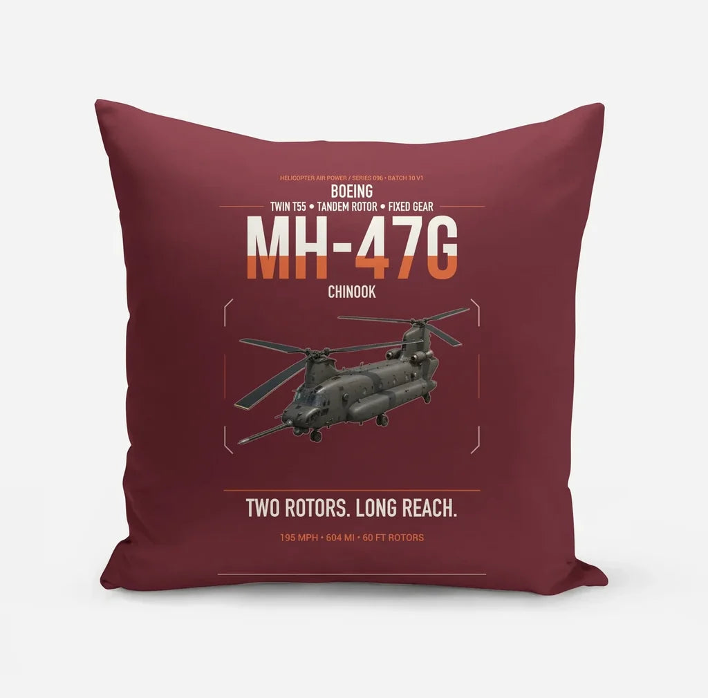 Boeing MH-47G Chinook design on dark red pillow