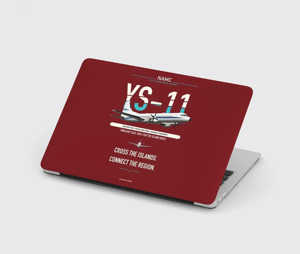 NAMC YS-11A design on dark red MacBook case