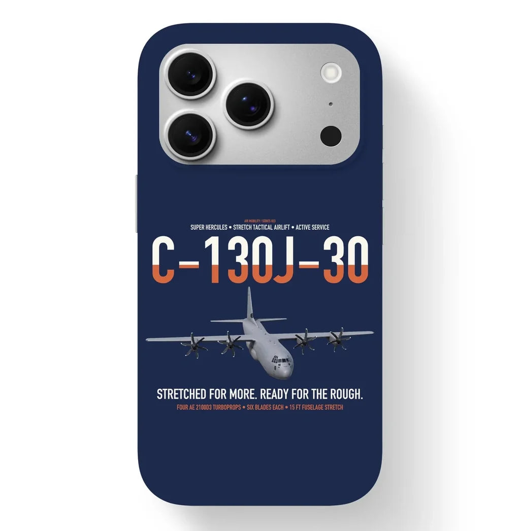 C-130J-30 Super Hercules design on navy blue magsafe iphone case, for iPhone 17 Pro