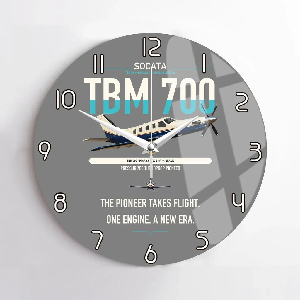 Socata TBM 700 design on gray no frame wall clock