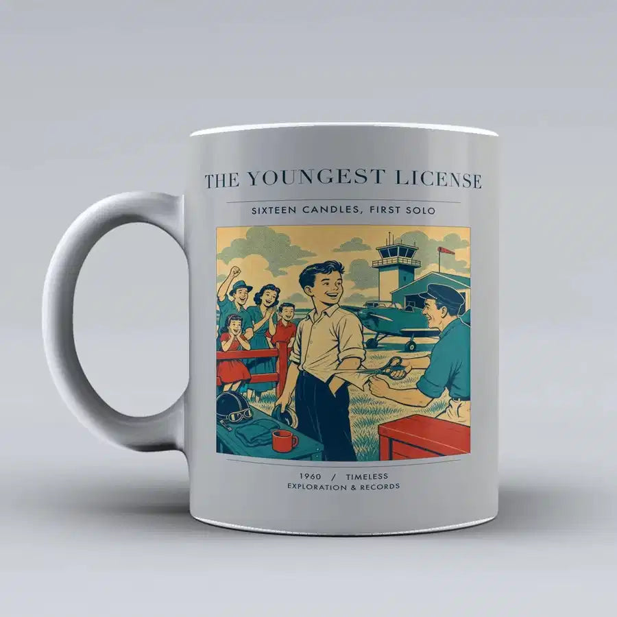 VINTAGE G4298 - The Youngest License - Ceramic Mug design on lightgray