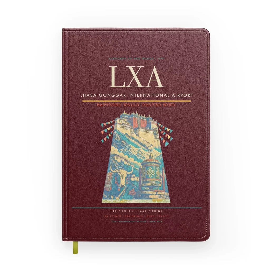 Lhasa Gonggar International Airport (LXA) design on dark red notebook