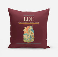 Thumbnail for Tarbes–Lourdes–Pyrénées Airport (LDE) design on dark red pillow