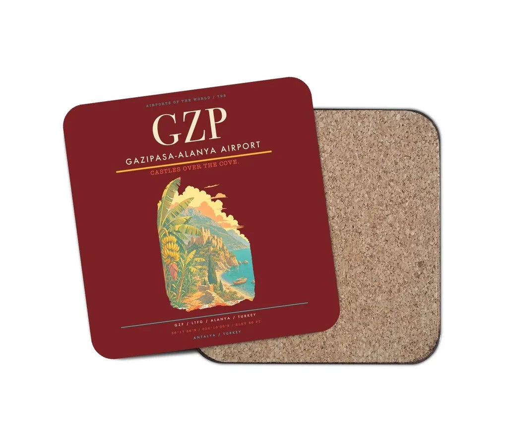 Gazipasa-Alanya Airport (GZP) design on dark red 1 piece coaster