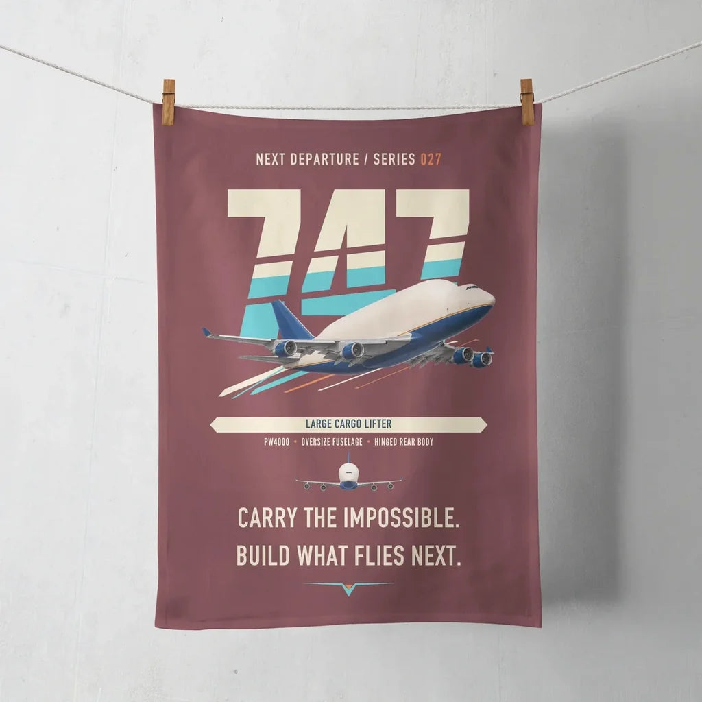 Boeing 747-400 Dreamlifter design on dark red towel