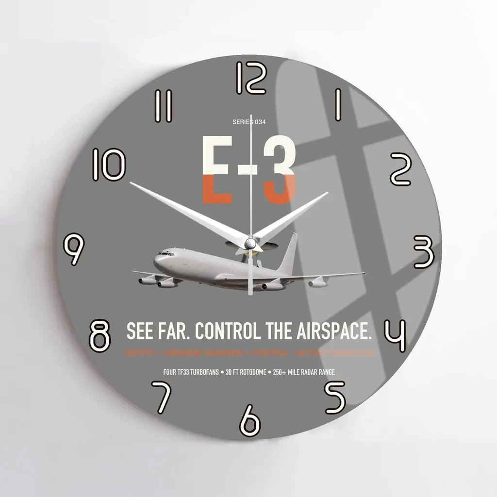 E-3 Sentry AWACS design on gray no frame wall clock