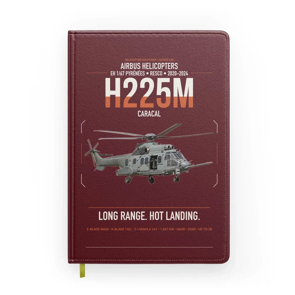 Airbus Helicopters H225M Caracal design on dark red notebook