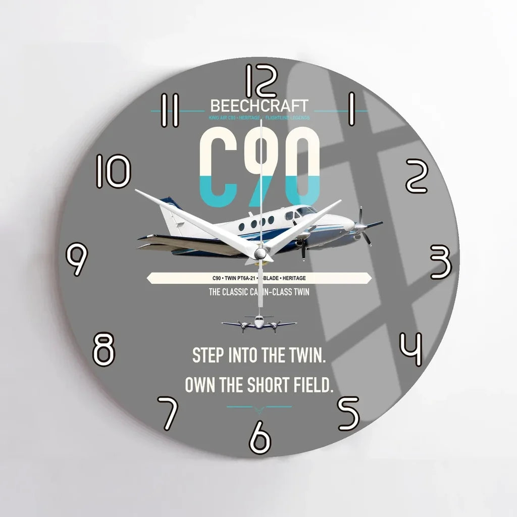 Beechcraft King Air C90 design on gray no frame wall clock