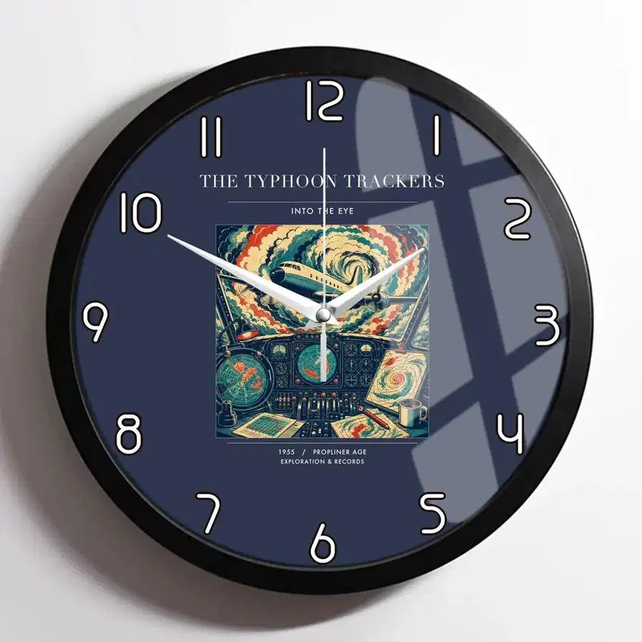VINTAGE G4091 - The Typhoon Trackers - Designed Wall Clocks design on navyblue framed