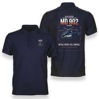 Thumbnail for MD Helicopters MD 902 Explorer design on navy blue double-side polo t-shirt, double-side print