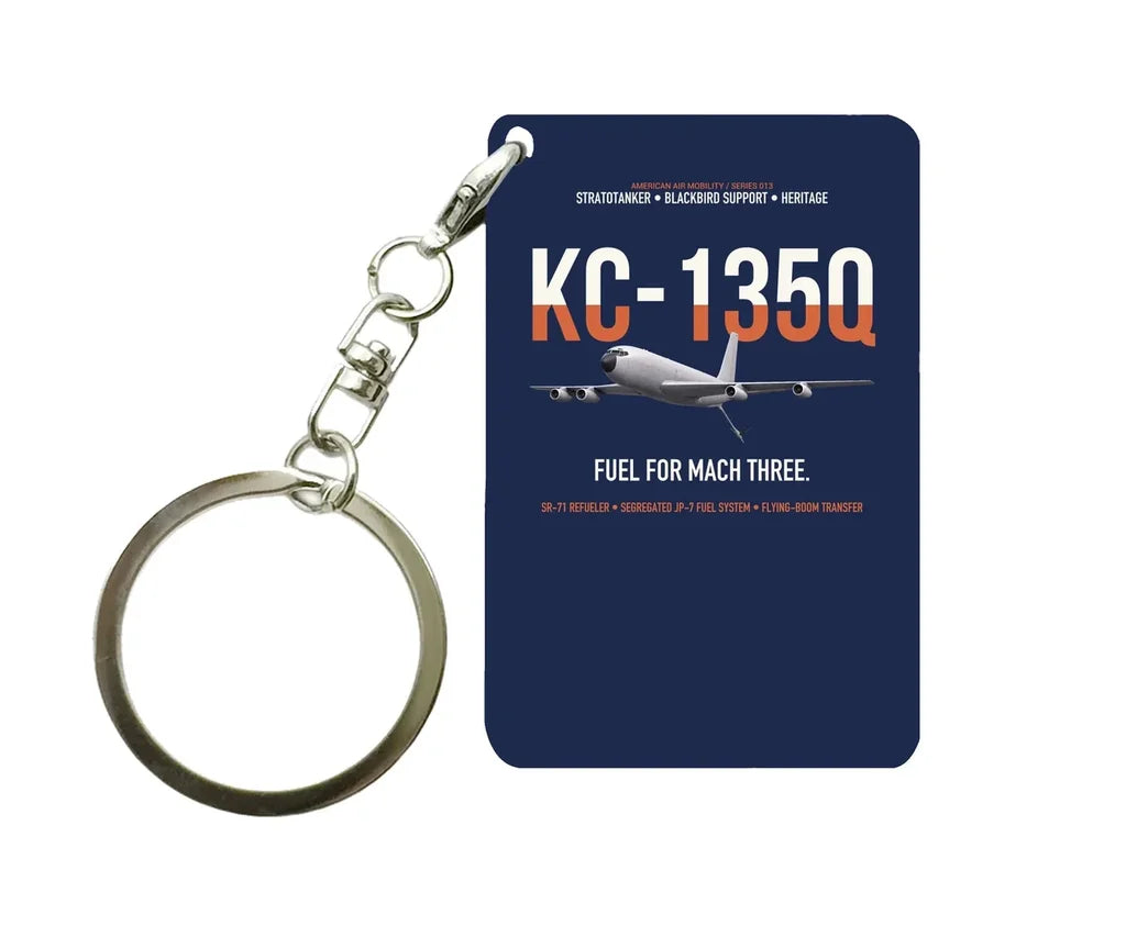 KC-135Q Blackbird Tanker design on navy blue designed key chain, double-side print
