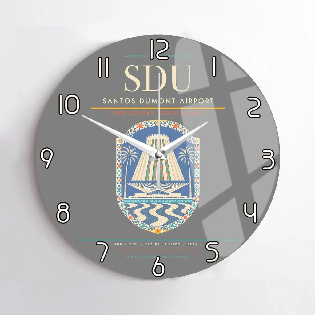 Santos Dumont Airport (SDU) design on gray no frame wall clock