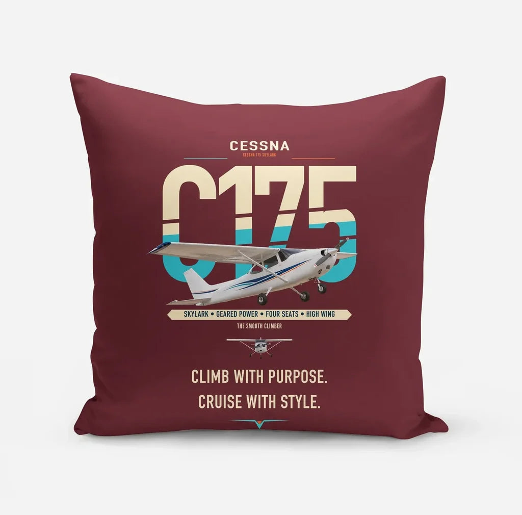 Cessna 175 Skylark design on dark red pillow