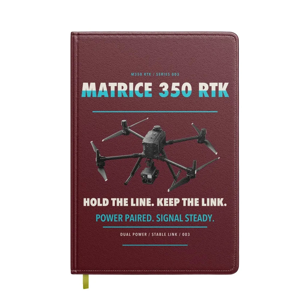 DJI Matrice 350 RTK design on dark red notebook