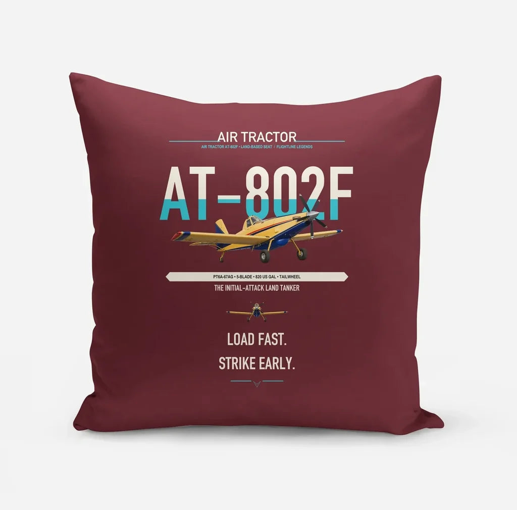 Air Tractor AT-802F design on dark red pillow