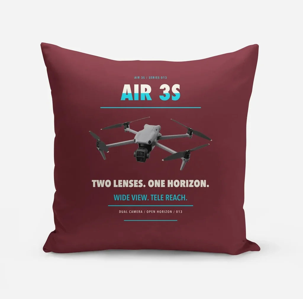 DJI Air 3S design on dark red pillow