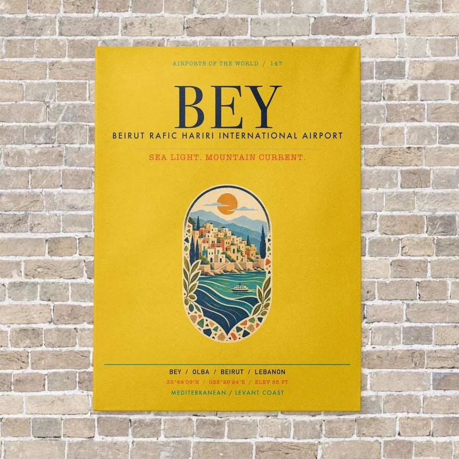 Beirut Rafic Hariri International Airport BEY vertical canvas print - no frame - yellow background