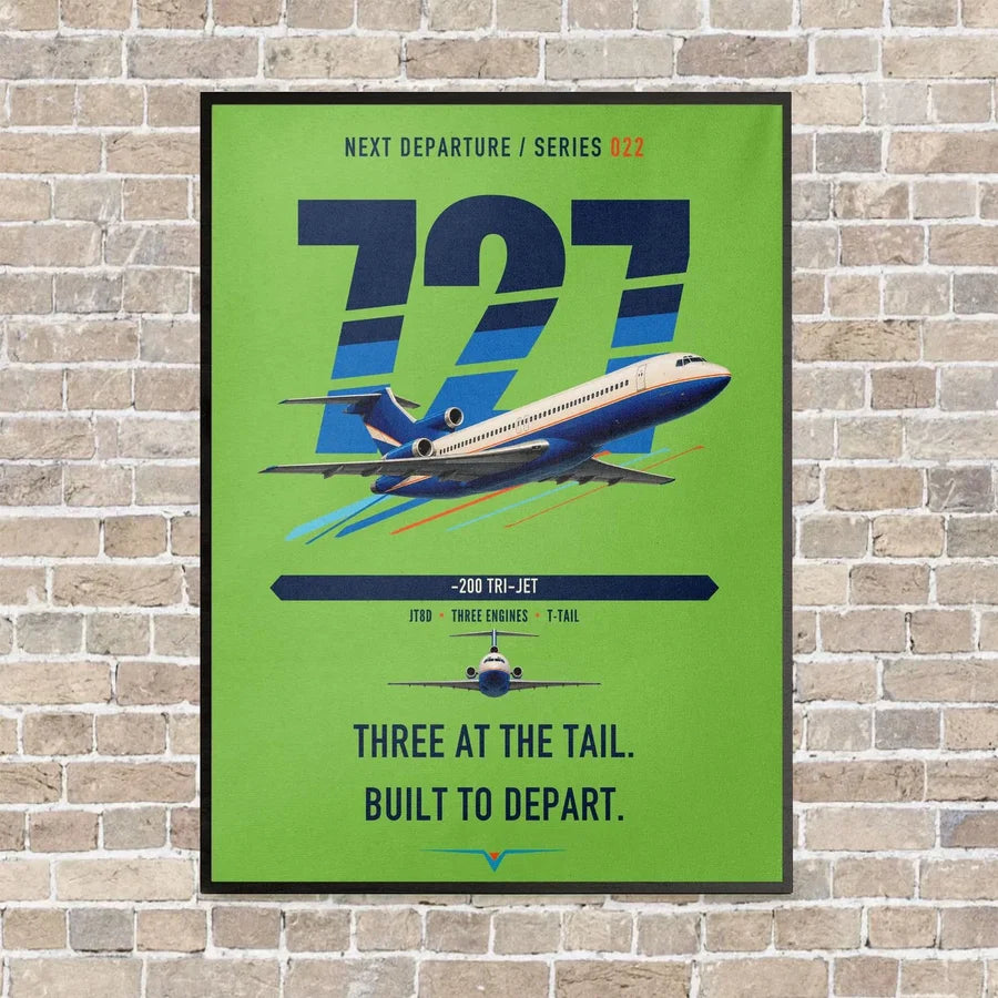 Boeing 727-200 vertical canvas print - framed - light green background