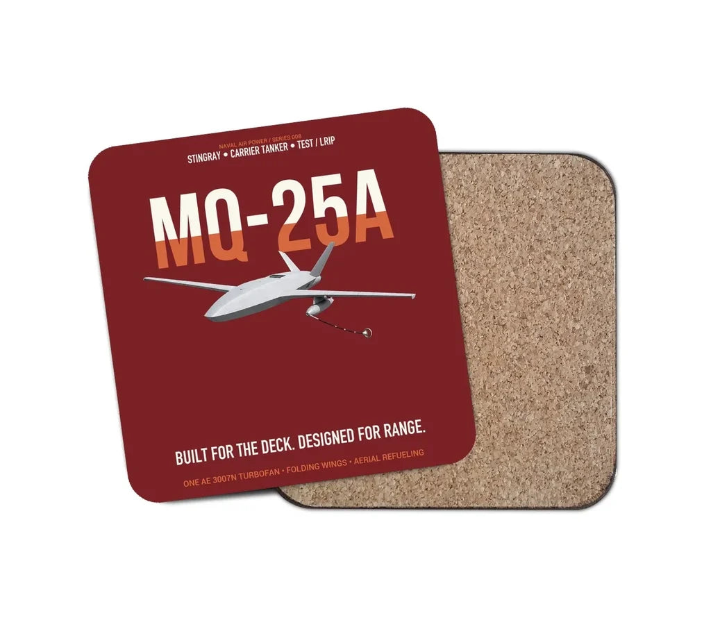 MQ-25A STINGRAY design on dark red 1 piece coaster