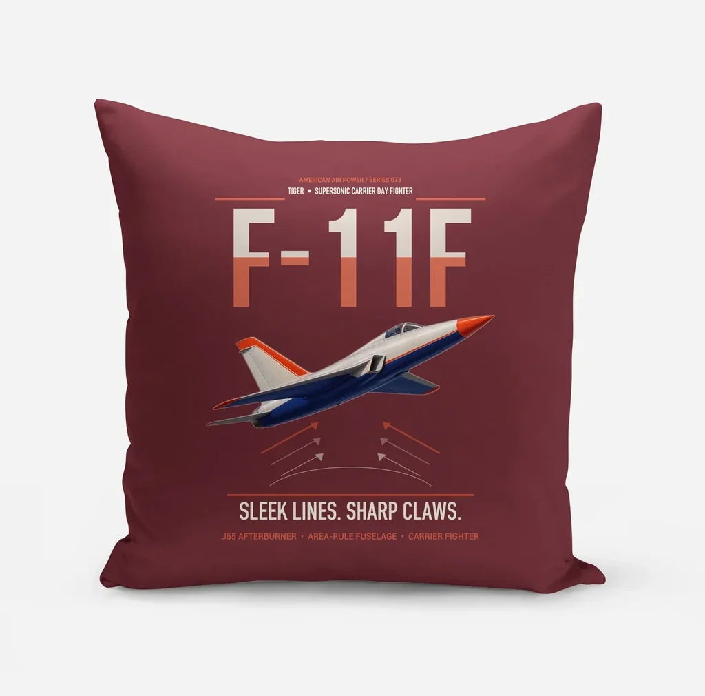 F-11F Tiger design on dark red pillow