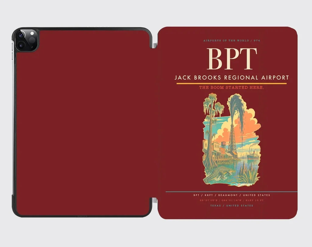Jack Brooks Regional Airport (BPT) design on dark red ipad tablet case