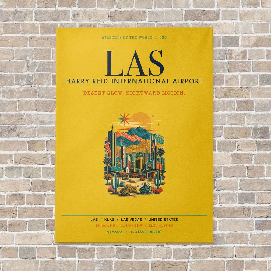Harry Reid International Airport Las Vegas LAS vertical canvas print - no frame - yellow background